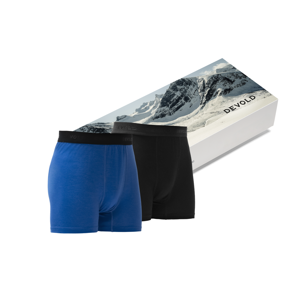 Devold BREEZE 150 Herren Merino Boxershorts 2er-Pack – Black - Royal – Packshot