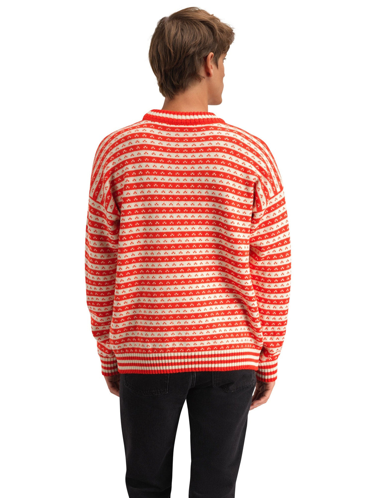Dale of Norway Skipsleia Unisex Wool Sweater Roth Red - Natural White – Studio back view