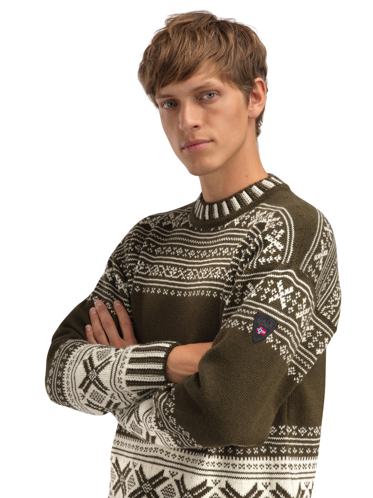 Suéter de lana Torridal de Dale of Noruega para hombre N00 – retrato de estudio