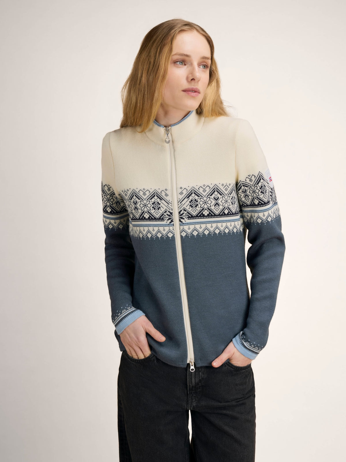 Dale Of Norway MORITZ Merino-Strickjacke Damen | Steel - Offwhite - Navy | Studio | DALE-85941-C04-00