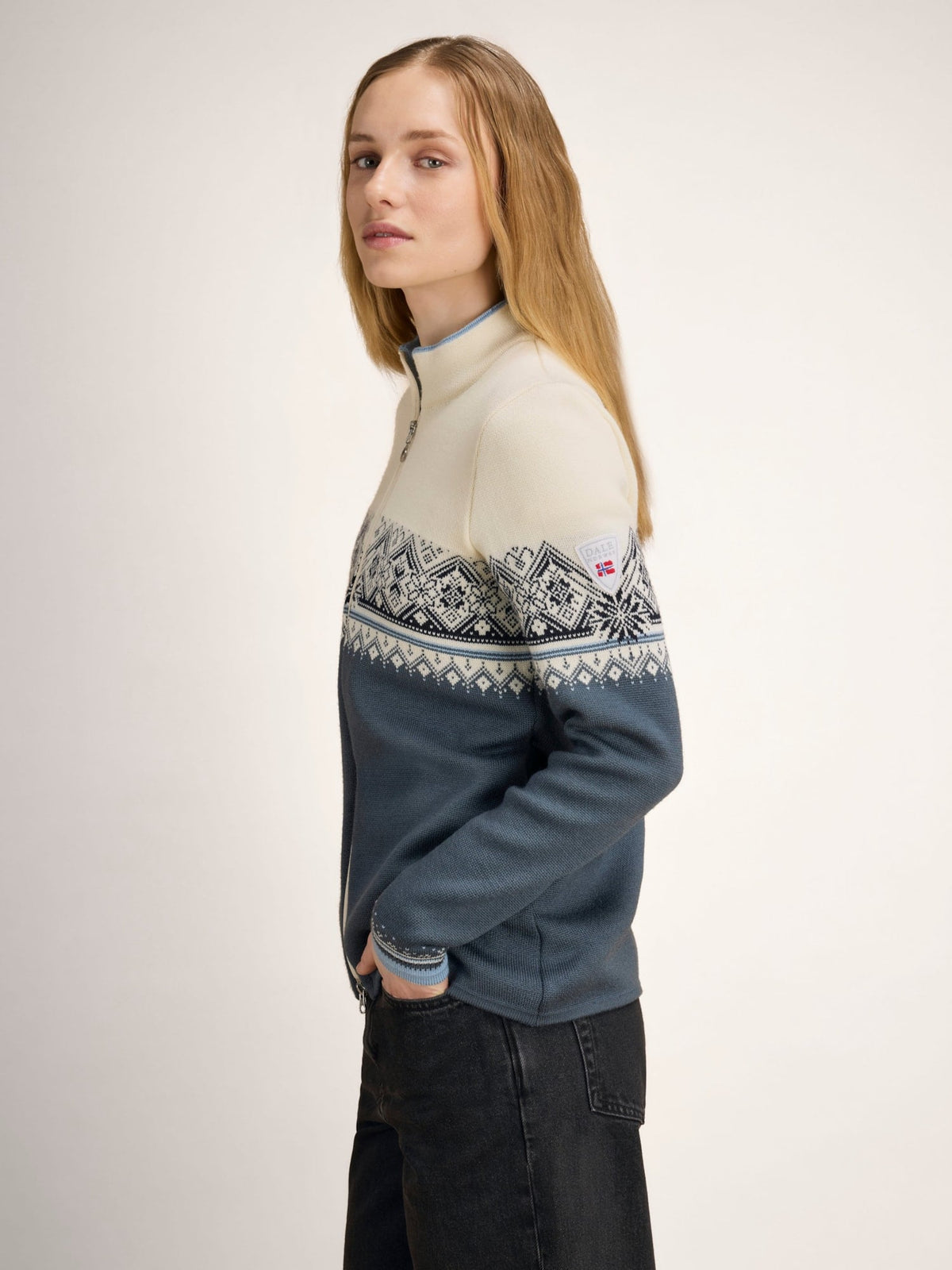 Dale Of Norway MORITZ Merino-Strickjacke Damen | Steel - Offwhite - Navy | Studio | DALE-85941-C04-02