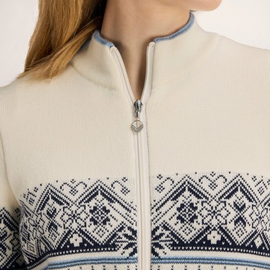 Dale Of Norway MORITZ Merino-Strickjacke Damen | Steel - Offwhite - Navy | Detail | DALE-85941-C04-04