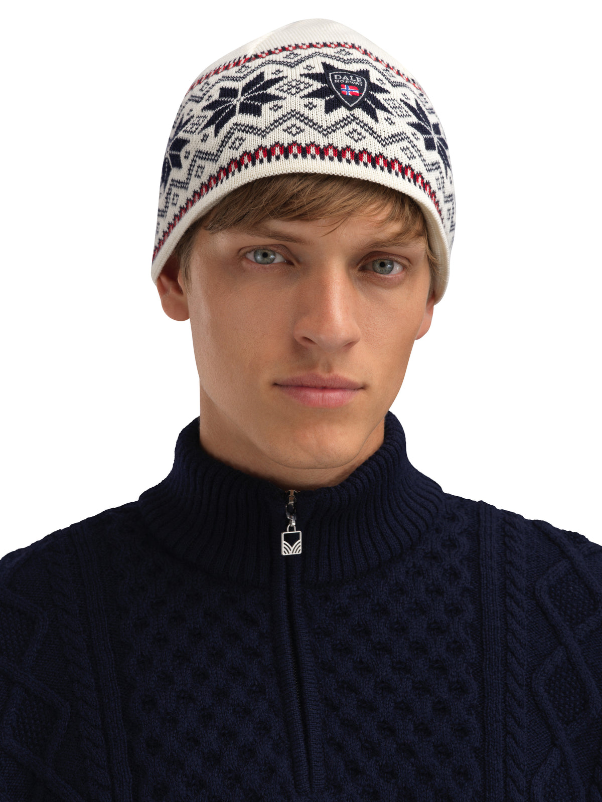 Dale of Norway GARMISCH Offwhite - Navy - Raspberry Detail