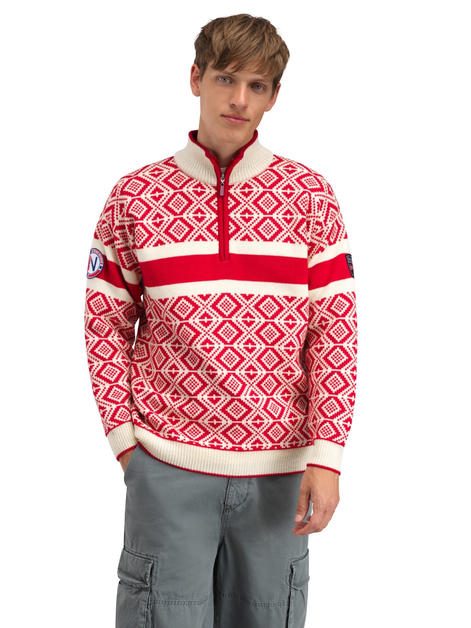 Jersey Dale Of Norway M TEAM NORWAY CORTINA MASC SWEATER Raspberry Offwhite 3XL - PeakStyle