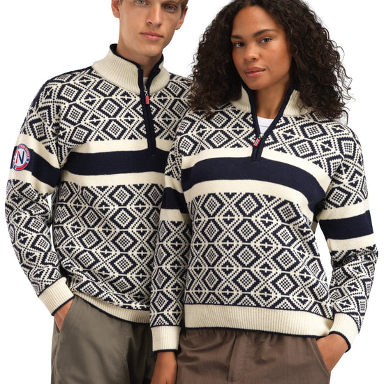 Dale Of Norway M TEAM NORWAY CORTINA MASC SWEATER Azul marino Blanco roto 3XL - PeakStyle