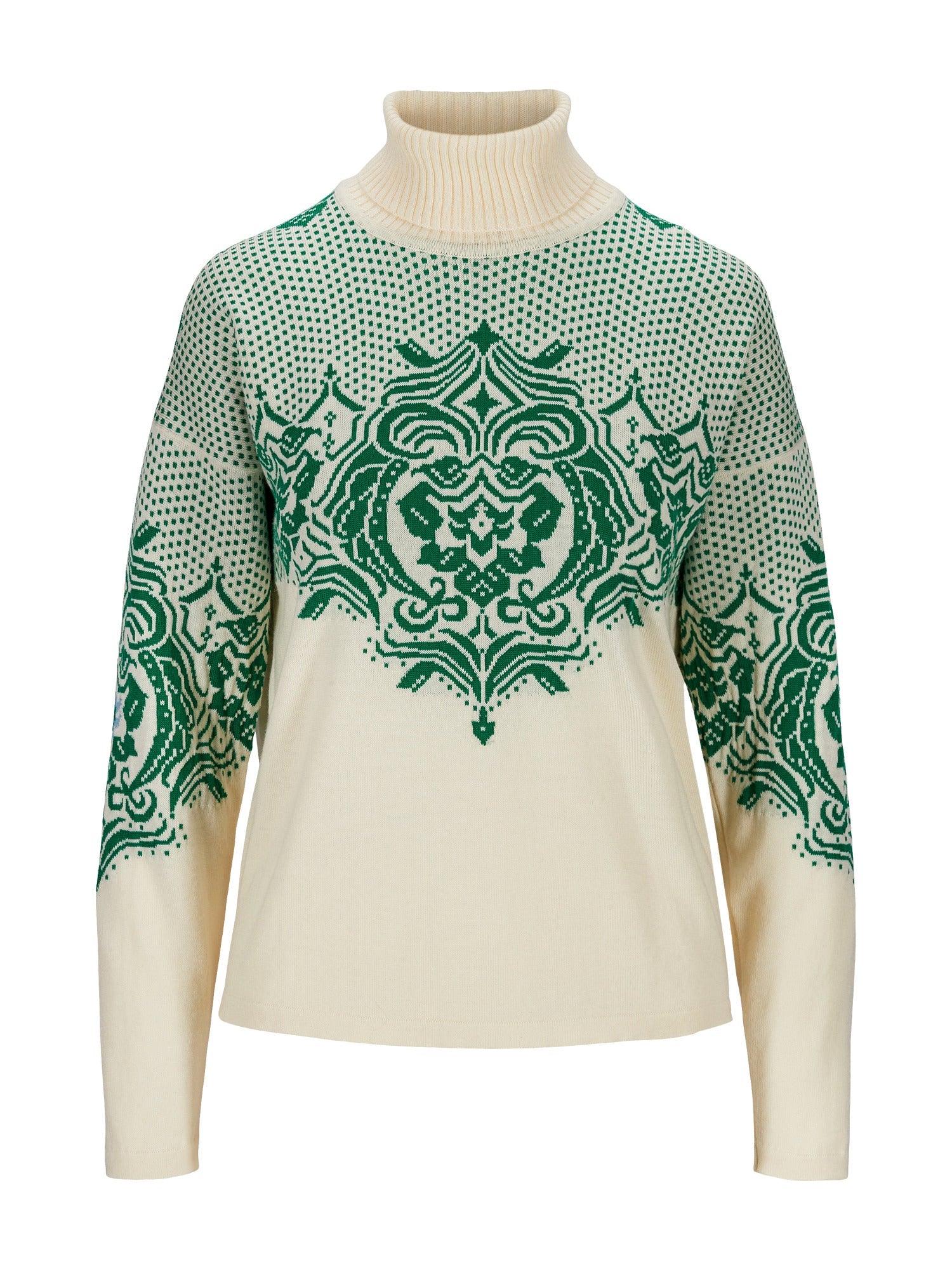 Dale Of Norway ROSENDAL FEM SWEATER Blanco roto Verde brillante M - PeakStyle