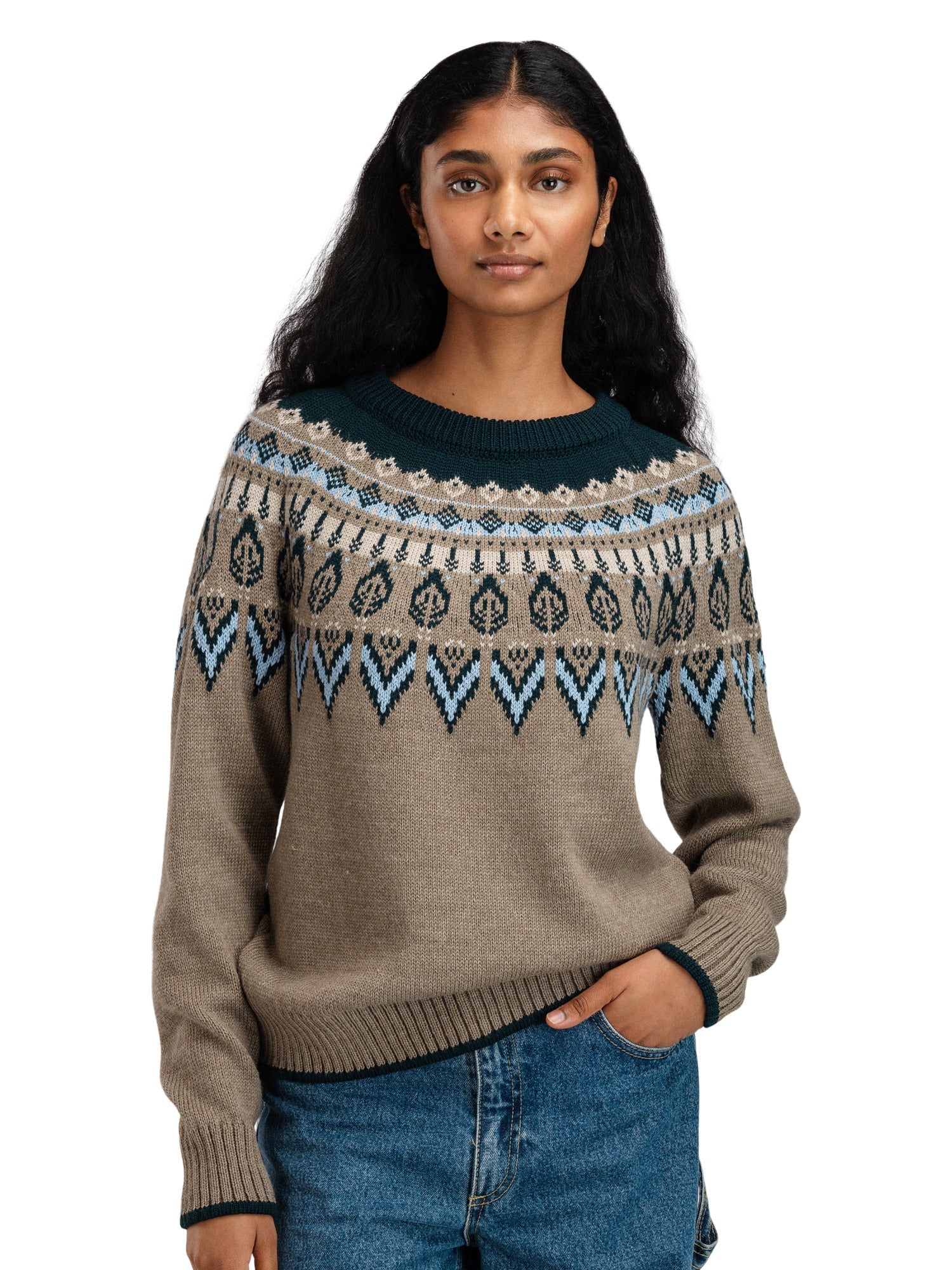 Dale Of Norway W SULA FEM SWEATER Verde pino Azul hielo Piedra de montaña XL - PeakStyle