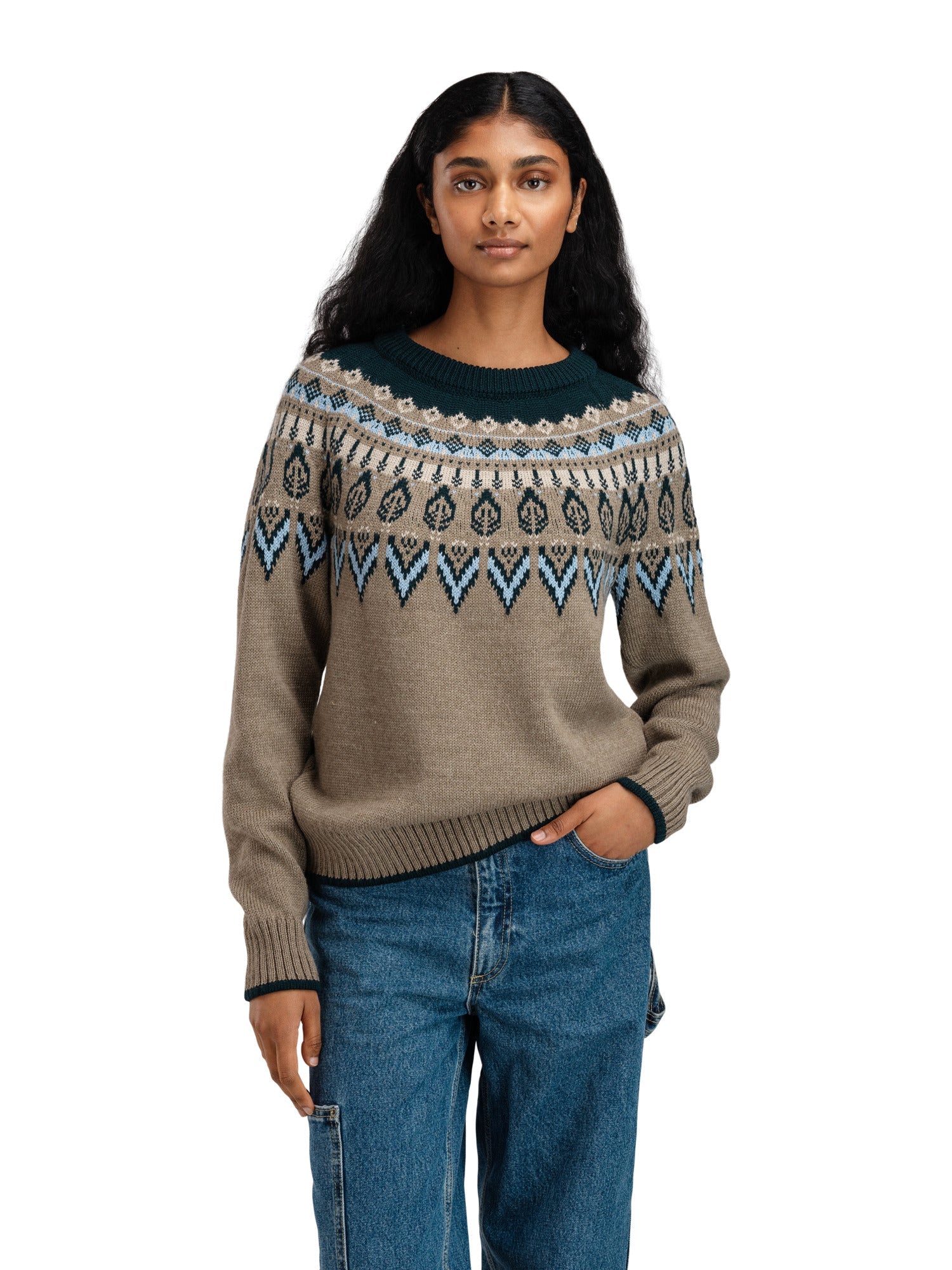 Dale Of Norway W SULA FEM SWEATER Verde pino Azul hielo Piedra de montaña XL - PeakStyle