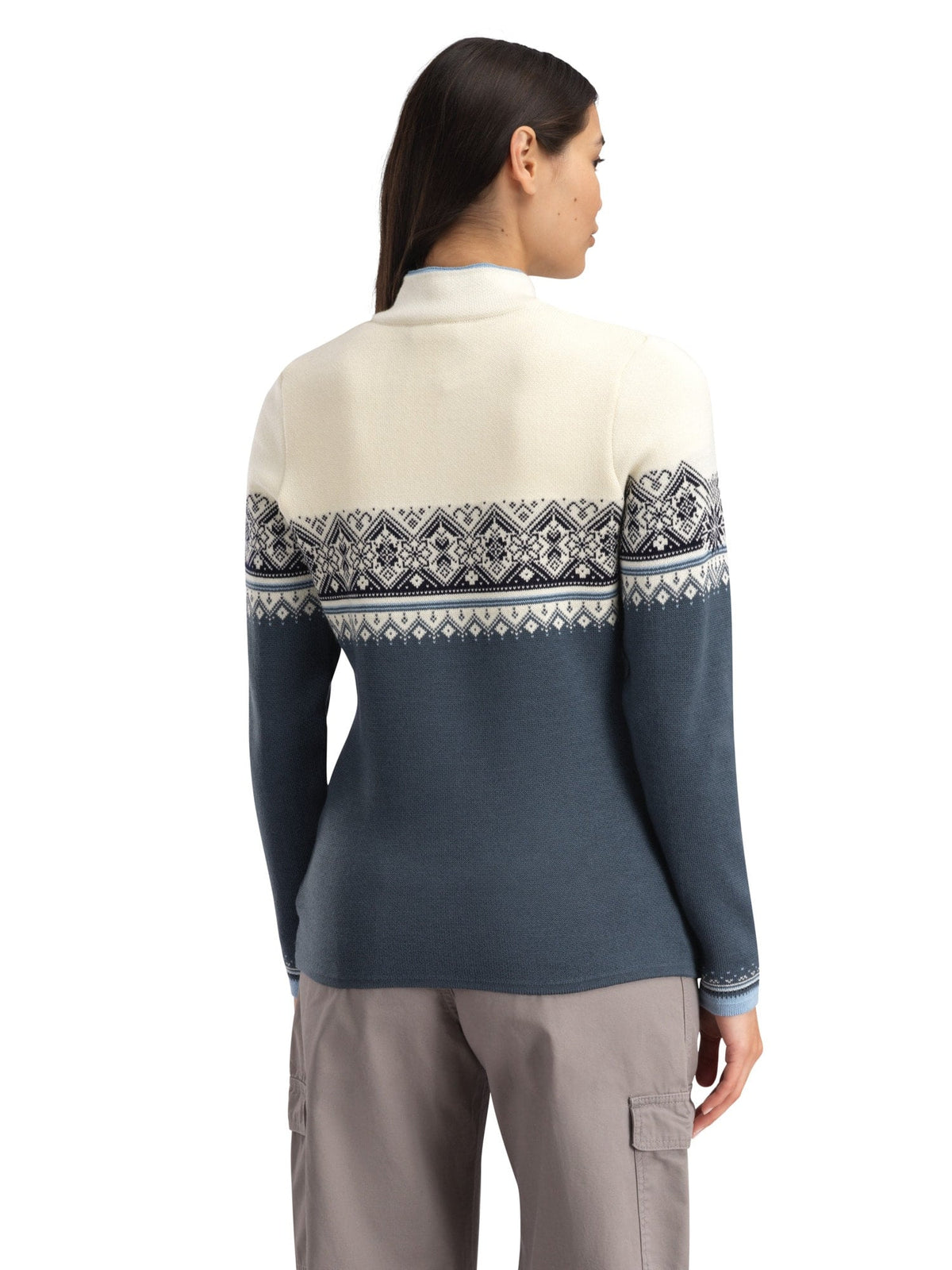Dale Of Norway MORITZ Merino-Pullover Damen Steel - Offwhite - Marine – Studio hinten