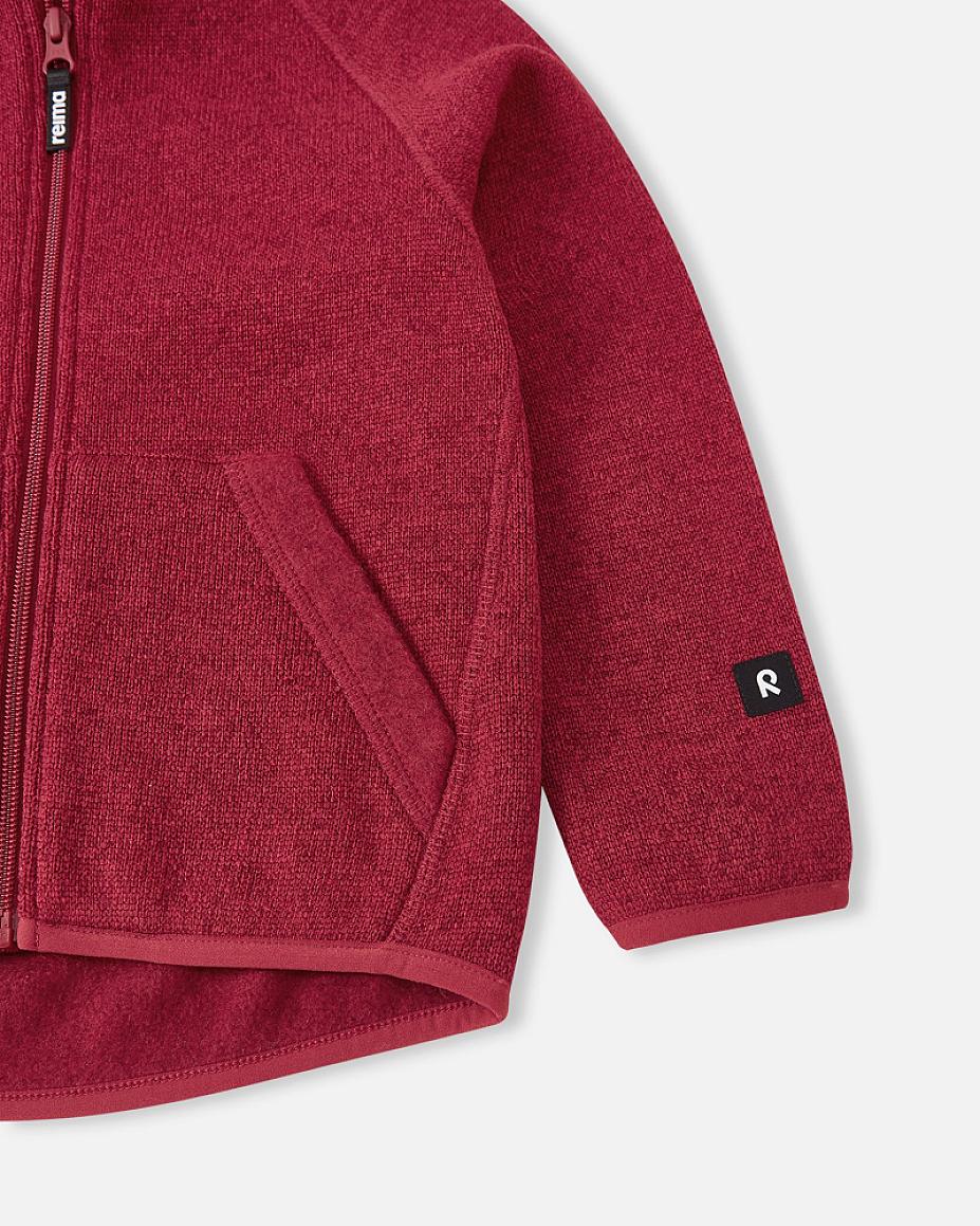 Veste polaire Reima Hopper pour enfants, couleur Cranberry : vue détaillée de la poche et des manches