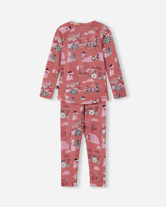 Conjunto de ropa interior funcional Reima Moomin Trivsam para niños pequeños, color rosa blush – Foto del producto (parte trasera)