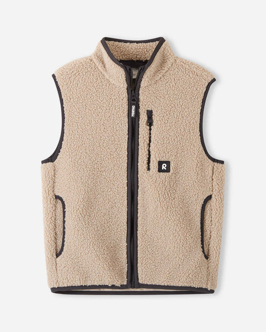 Gilet in pile Reima Tupa per bambini, colore Earthy Beige – Vista frontale